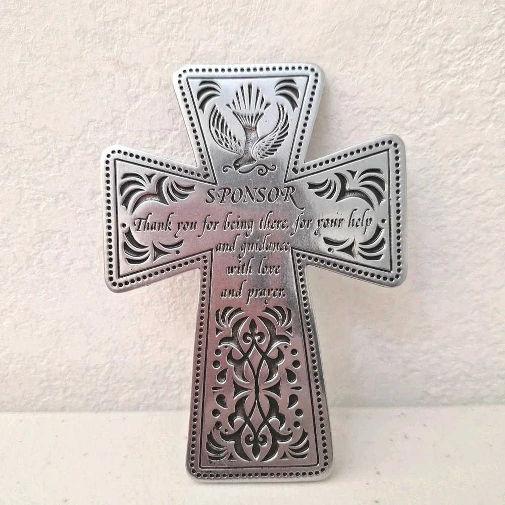 CAMCO Sponsor Thank You Filigree Stand or Hanging Wall Cross Silver Tone USA